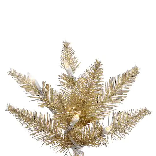 D522608S_3 7.5ft. Pre-Lit Champagne Tinsel Fir Slim Artificial Christmas Tree, Clear Dura-Lit™ Lights